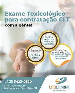 Exame Toxicológico - Pouso Alegre-MG - LAB.LAMINA-POUSO ALEGRE/MG (C.N.H, Empregado CLT, Concurso Público)