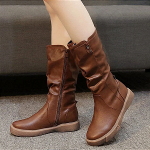 Botas de Tornozelo Couro Completo com Ziper Linear