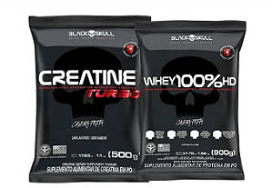 Creatina Turbo Refil - 500g - Black Skull - Caveira Preta + Whey 100% HD 900gr Refil Caveira Preta - Black Skull