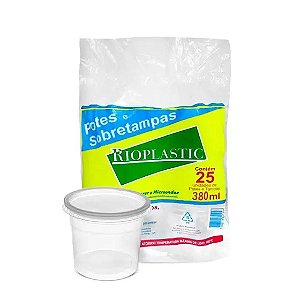 Pote Descartável 380ml Redondo c/ Tampa Transp. c/25 Unid. - Rioplastic