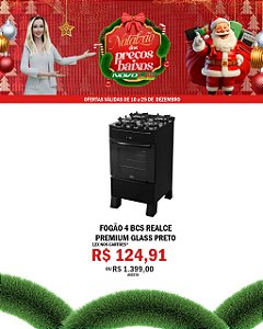 FOGÃO 4 BCS REALCE PREMIUM GLASS PRETO