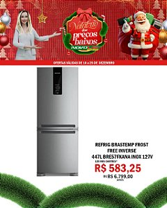 REFRIG BRASTEMP FROST FREE INVERSE 447L BRE57FKANA INOX 127V