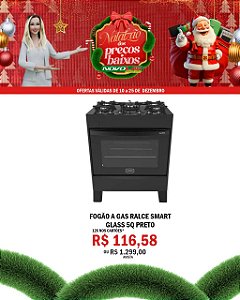 FOGÃO A GAS RALCE SMART GLASS 5Q PRETO