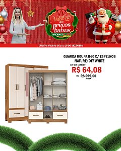 GUARDA ROUPA B60 C/ ESPELHOS NATURE/OFF WHITE