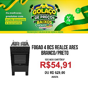 FOGÃO REALCE ARES 4 BOCAS PRETO