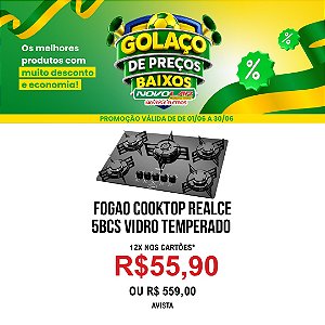 FOGAO COOKTOP REALCE 5BCS VIDRO TEMPERADO