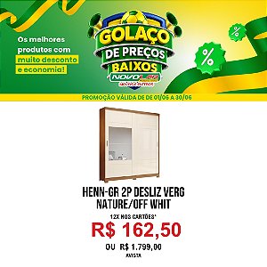 GUARDA ROUPA HENN VERG 2 PORTAS DE CORRER COM ESPELHO NATURE/OFF WHITE