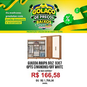 GUARDA ROUPA BRIZ B367 6 PORTAS CINAMOMO/OFF WHITE
