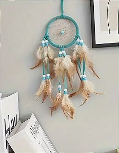 Filtro dos sonhos turquesa com penas marrom degradê