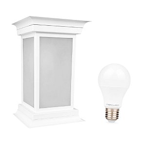 Arandela Colonial Retangular Branca Muro + Lâmpada Bulbo Led