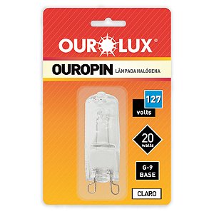 Kit 5 Lâmpadas Halógena Halopin Ouropin G9 20W 127V Clara Bipino