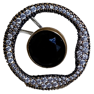 Anel Turco de Prata 925 e Bronze Redondo Preto e Cristal No. 18