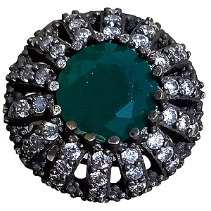 Anel Turco Prata Turca (prata 925 E Bronze) Redondo Verde