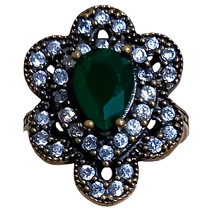 Anel Turco Prata Turca Nuvem Verde E Cristal