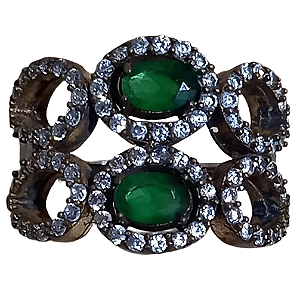 Anel Turco Prata Turca (prata 925 E Bronze) Zircônias Verde Vazado