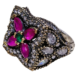 Anel Turco Prata 925 Esmeralda Rubi e Cristal e Rubi No.22