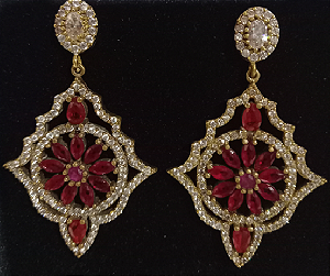 Brinco Turco Prata 925 e Bronze Com Zircônias Vermelhas