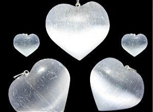 Pingente Coração Grande Pedra Selenita Pino e Passador Prata 950