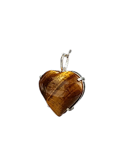 Pingente Coração Olho De Tigre Base e Garra Prata 950