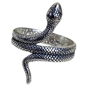 Anel Cobra Serpente Duas Voltas Trabalhada Prata 925 Envelhecida