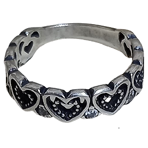 Anel Falange Corações Zircônias em Prata 925 Envelhecida (No. 13)