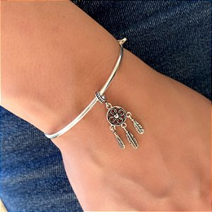 Pingente Berloque Filtro dos Sonhos Trabalhado Vazado em Prata 925 Envelhecida