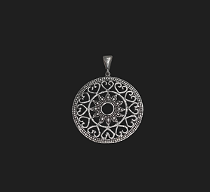 Pingente Círculo Mandala Corações Prata 925