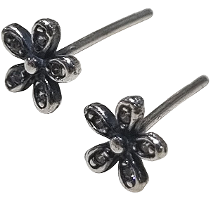 Brinco Prata 925 Florzinha Envelhecida Zircônias Incrustadas