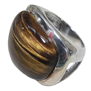 Anel Quadrado Pedra Olho de Tigre Natural em Prata 925