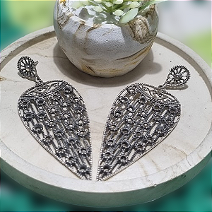 Maxi Brinco Longo Gota Invertida Trabalhada Prata 925