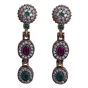 Brinco Turco Prata 925 e Bronze Longo Base Meia Bola