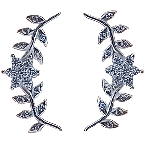 Brinco Flor e Galhos Prata 925 e Zircônias