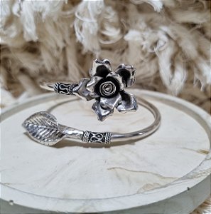 Bracelete Flor e Folha de Prata 925