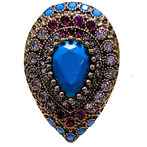 Anel Turco Prata 925 e Bronze Turquesa Pink e Cristal No. 22