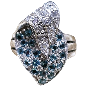Anel Prata 925 Folha Zircônias Cristal e Azul Claro No. 21