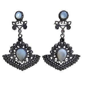 Brinco Maxi de Prata 925, Marcassitas e Madrepérola