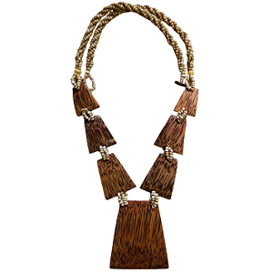 Maxi Colar de Madeira e Contas Bege