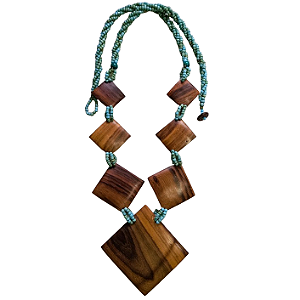 Maxi Colar de Madeira e Contas Azul