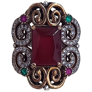 Anel Turco Retangular Vermelho, Rubi, Verde e Cristal No.20