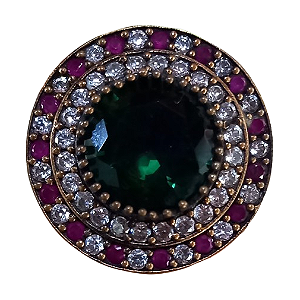 Anel Turco Prata Turca Redondo Verde Pink Cristal No.18/19