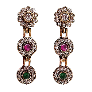 Brinco Prata Turca (Prata 925 e Bronze) Pink Verde Cristal