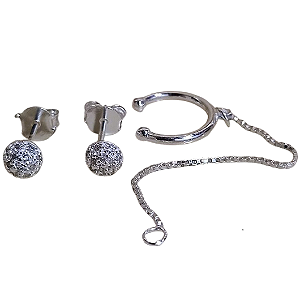 Brinco de Prata 925 Meia Bola Cravejada Zircônias com Fake