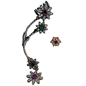 Brinco Turco Assimétrico Flores 9,5 g Prata 925 e Bronze