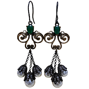 Brinco Turco Prata 925 e Bronze Pérolas Shell