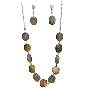 Conjunto Brincos e Colar de Prata 925 e Citrino