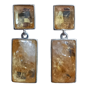 Brinco Retangular de Prata 925 e Pedra Citrino