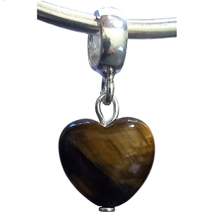 Pingente Berloque Coração de Pedra Olho de Tigre e Prata 925