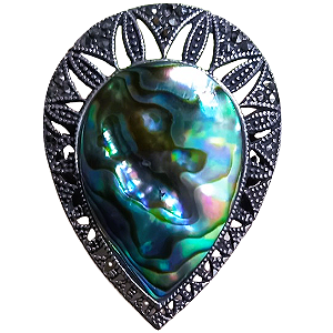 Anel Máxi Gota de Abalone e Marcassitas de Prata 925 No. 16 / 17