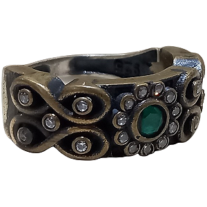 Anel Turco Prata 925 e Bronze Infinito Verde E Cristal No. 22