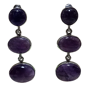 Brincos de Prata 925 e Pedra Ametista